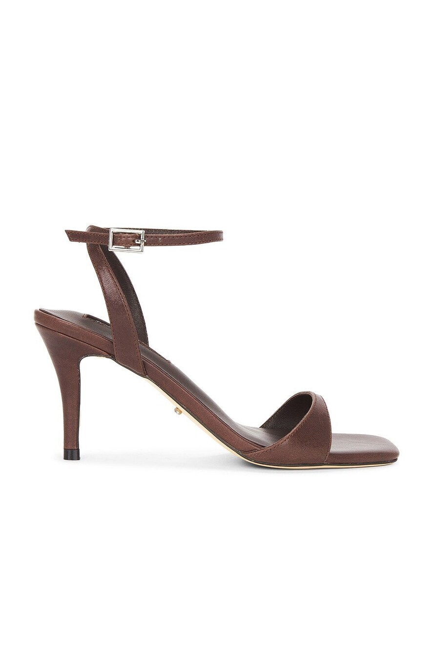 New Tony Bianco Bless Sandal in Choc Vintage leather mid stiletto heel square to